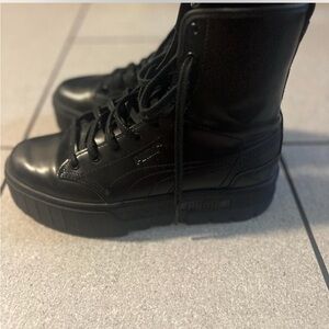 Puma Black Leather High-Top Sneakers